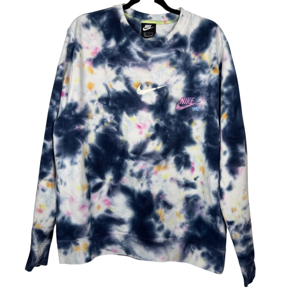 Nike Mens Sportswear Club Tie-Dye French Terry Sweatshirt Size L Navy Blue Pink